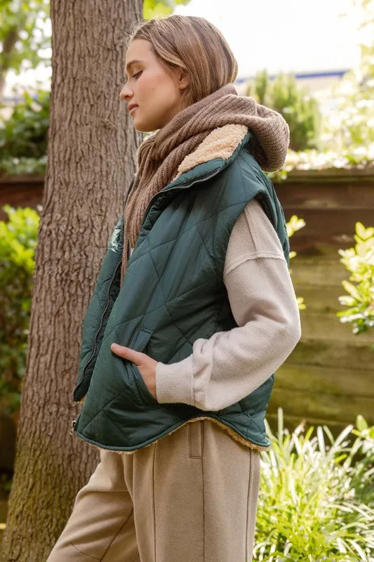 KELLY QUILTED ZIP UP FLEECE LINED PUFFER VEST