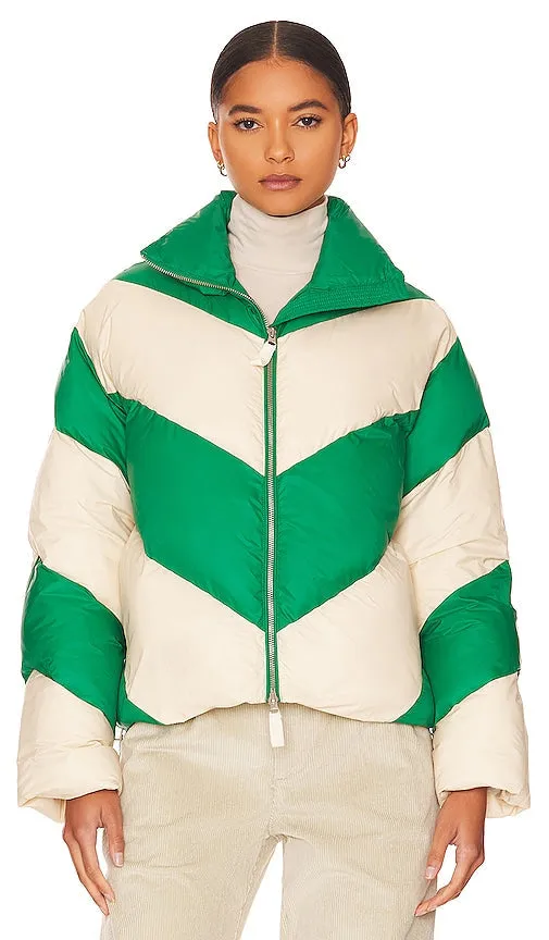 L'Academie Wylee Puffer Jacket in Green, Ivory