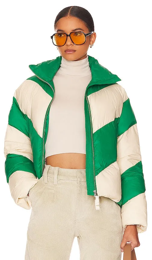 L'Academie Wylee Puffer Jacket in Green, Ivory