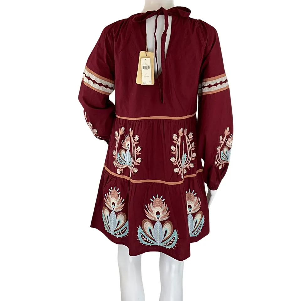 Letmebe Women's Forest Raspberry Embroidered Tunic Mini Dress Sz SP