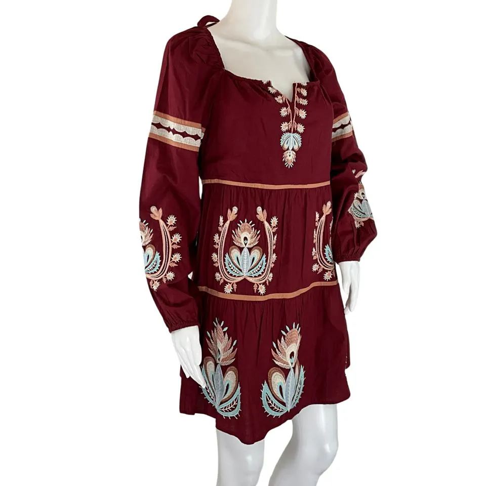 Letmebe Women's Forest Raspberry Embroidered Tunic Mini Dress Sz SP