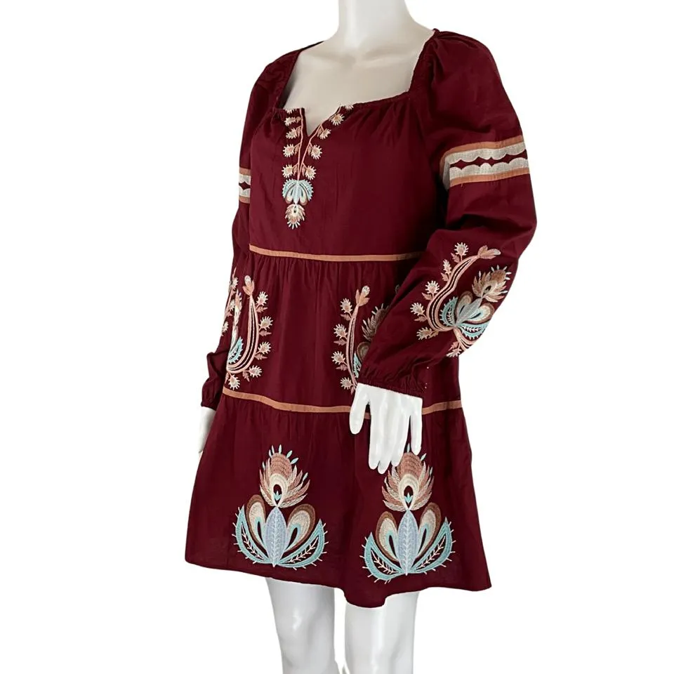 Letmebe Women's Forest Raspberry Embroidered Tunic Mini Dress Sz SP