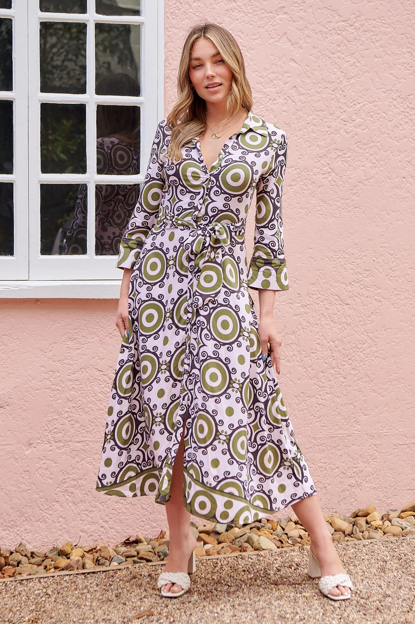 Louvre Shirt Dress - Khaki Print - FINAL SALE