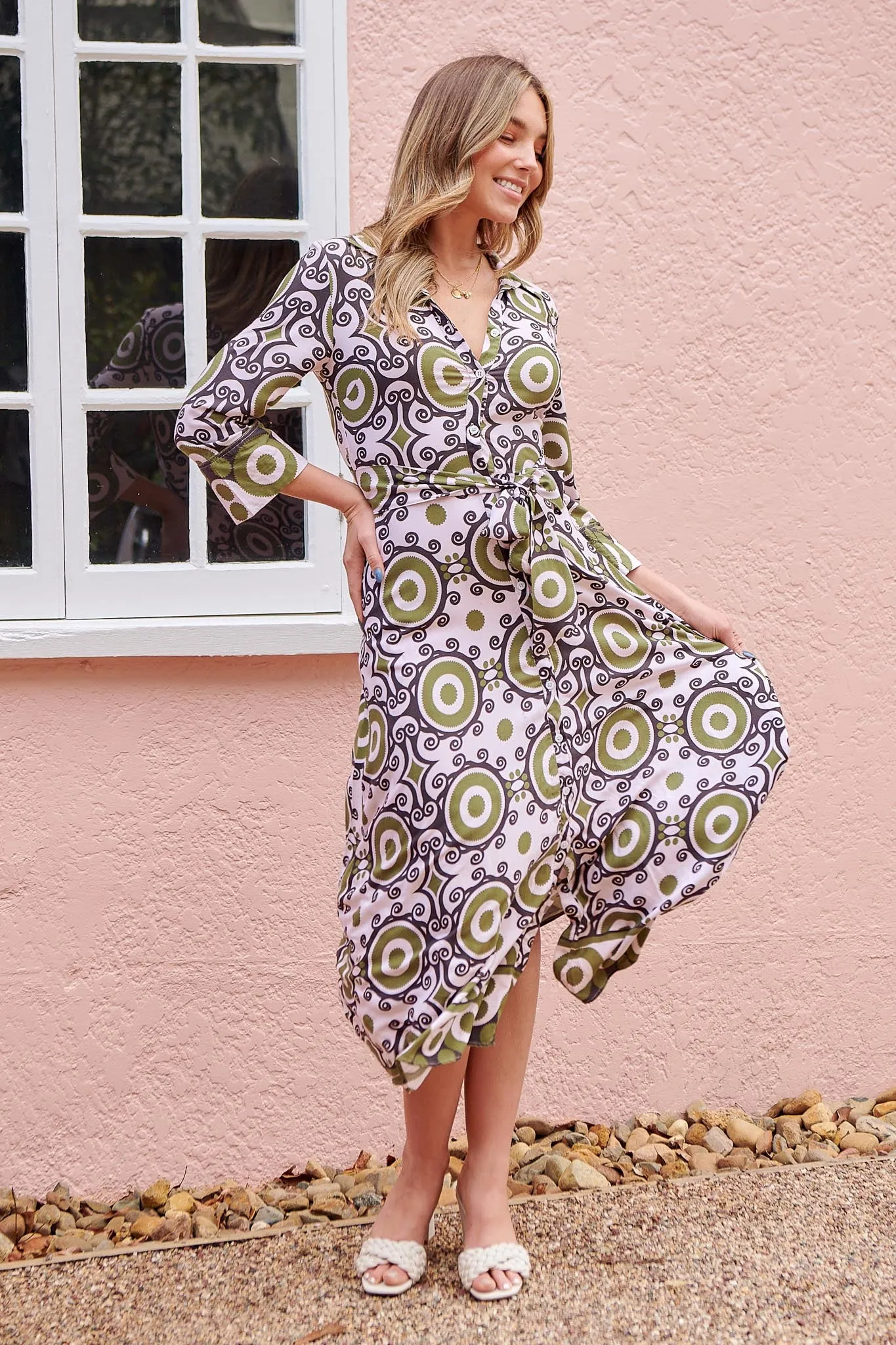 Louvre Shirt Dress - Khaki Print - FINAL SALE