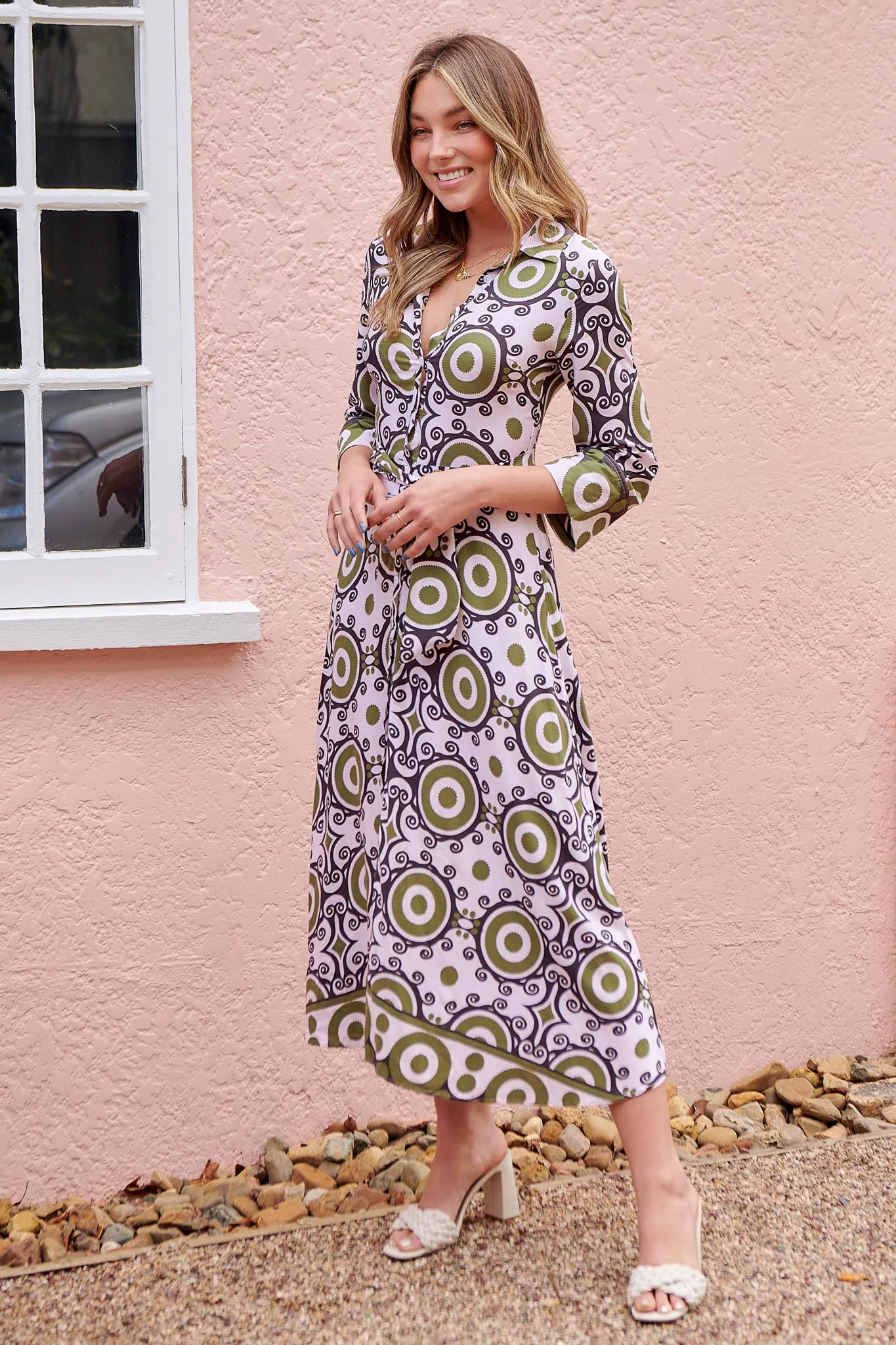 Louvre Shirt Dress - Khaki Print - FINAL SALE