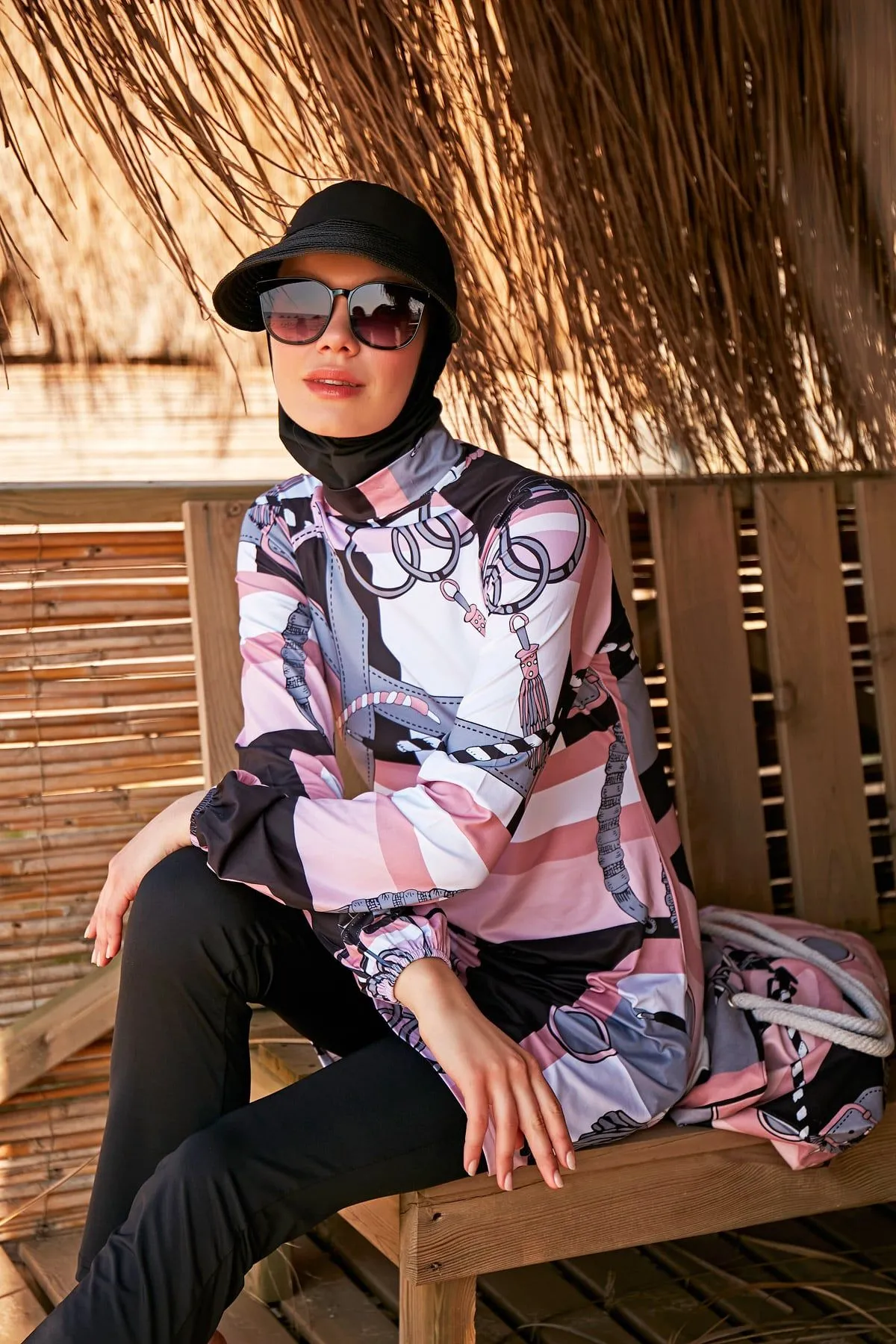 Lycra Black Burkini Modest Swimwear M2315-1