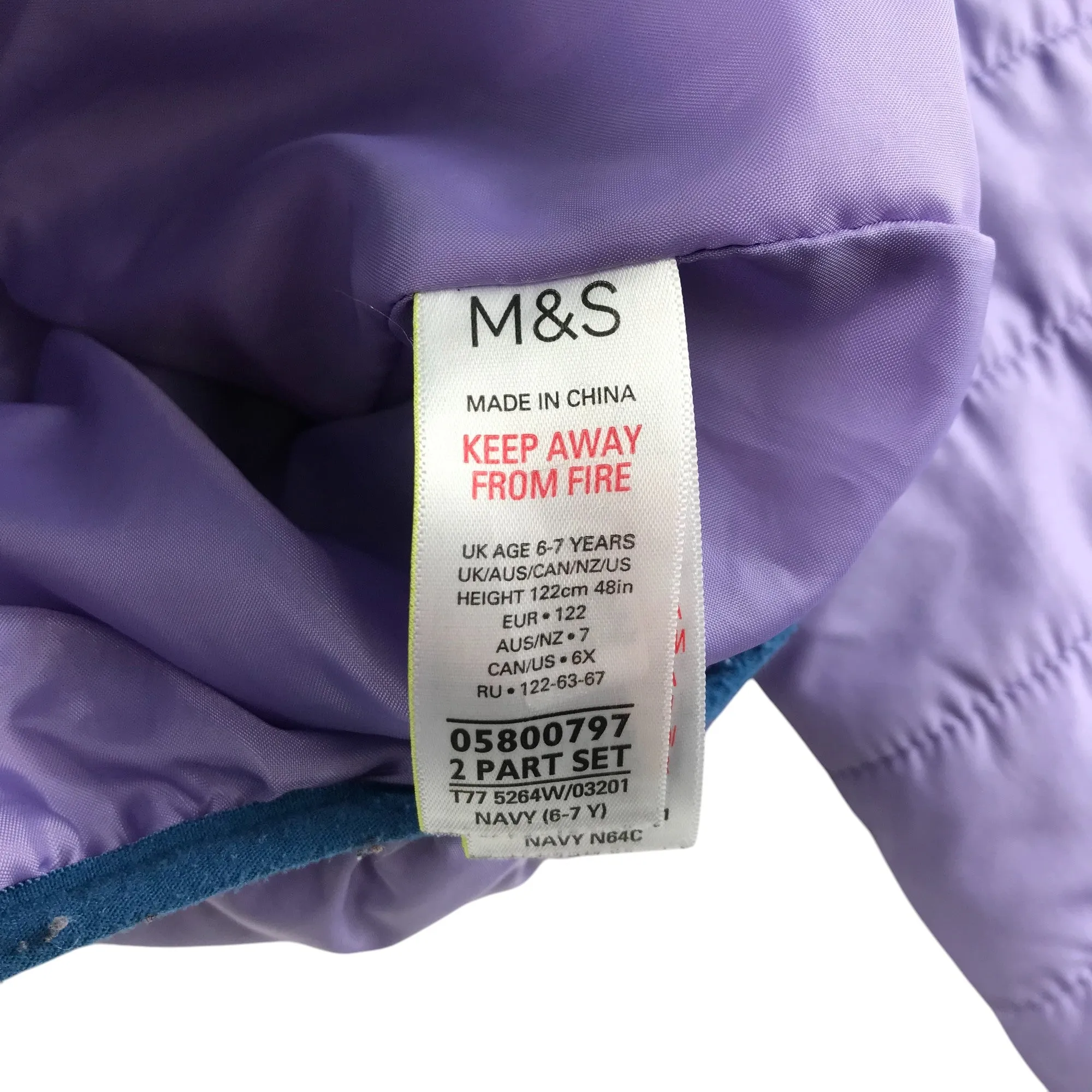 M&S jacket 6-7 years lilac light puffer