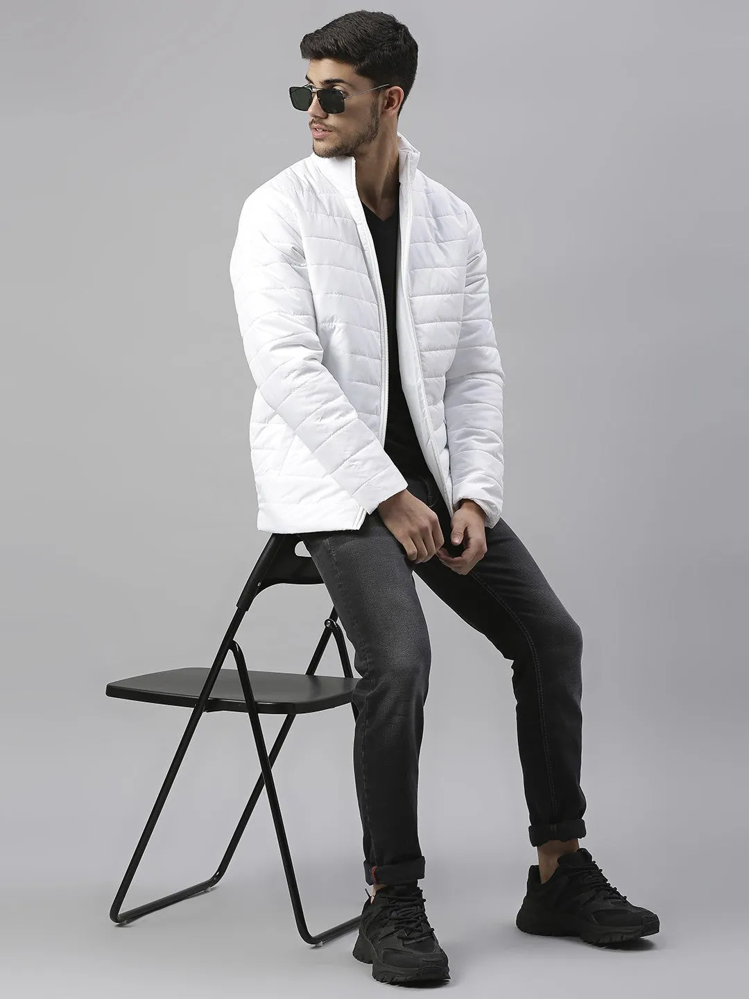 Mens Long-Sleeve Jacket - Lightweight Casual Winterwear  (White)