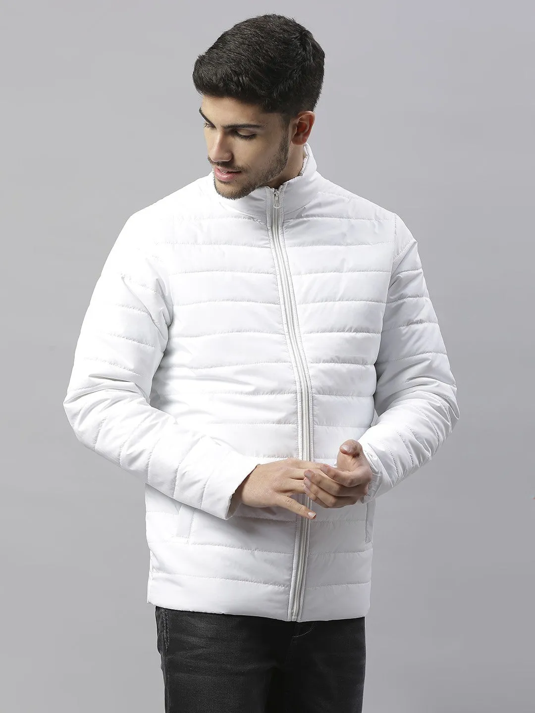 Mens Long-Sleeve Jacket - Lightweight Casual Winterwear  (White)