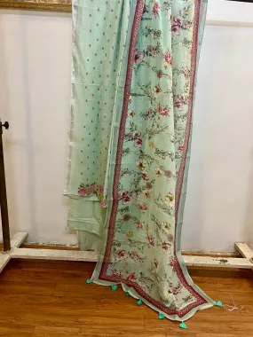 Mint Green Pure Linen handloom 3 pcs suit set