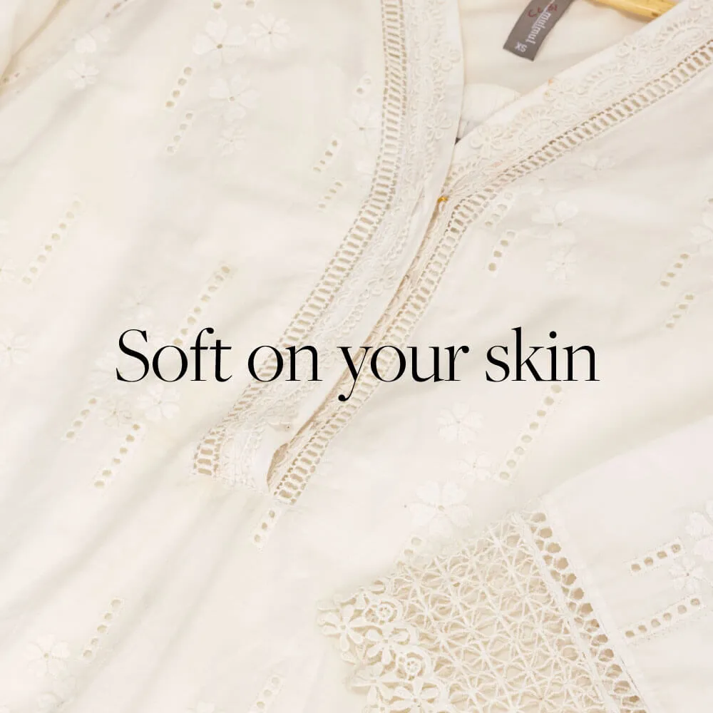 Mulmul Cotton Riwa White Kurta With Riwa White Palazzo