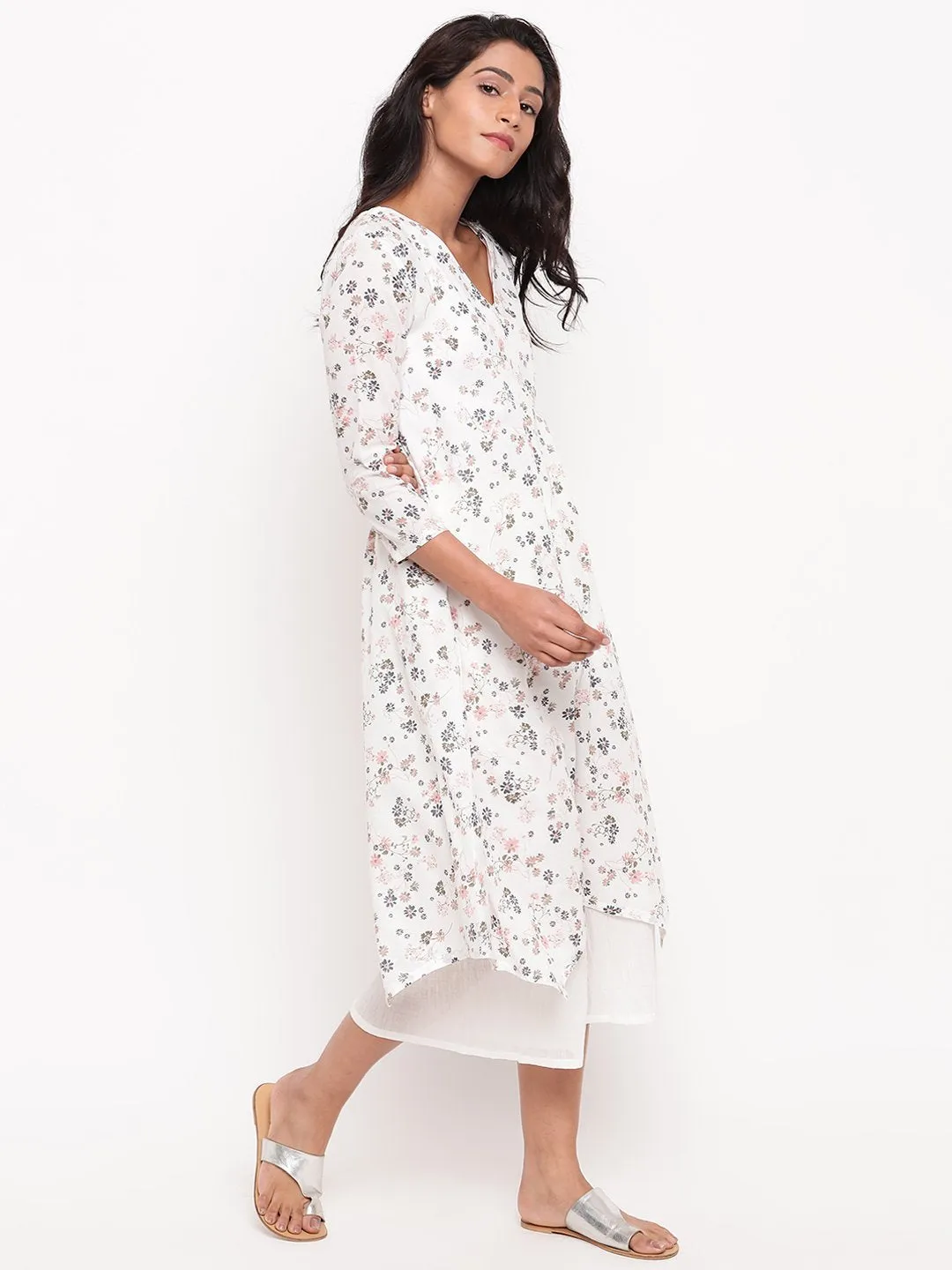 Multi Floral Asymmetric Hem Kurta