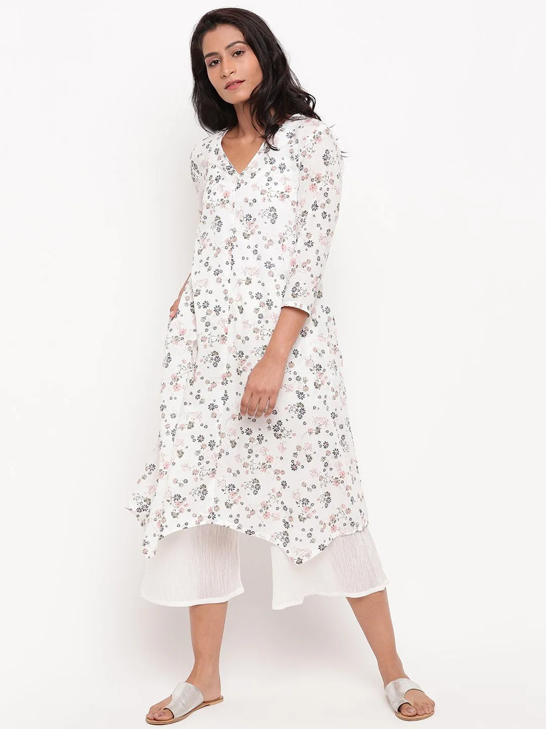 Multi Floral Asymmetric Hem Kurta