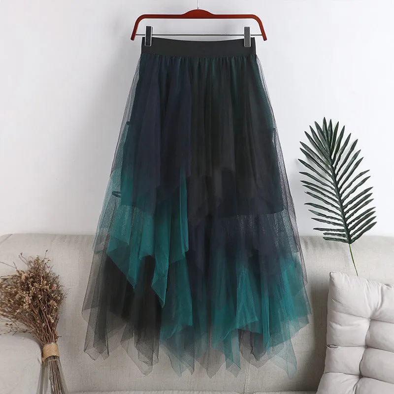 Multi-Layer Irregular Tulle Patchwork Cake Skirt Half Mesh Skirt