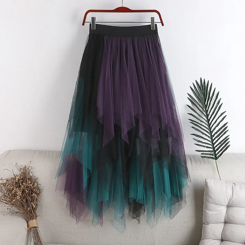 Multi-Layer Irregular Tulle Patchwork Cake Skirt Half Mesh Skirt