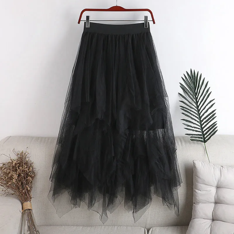 Multi-Layer Irregular Tulle Patchwork Cake Skirt Half Mesh Skirt
