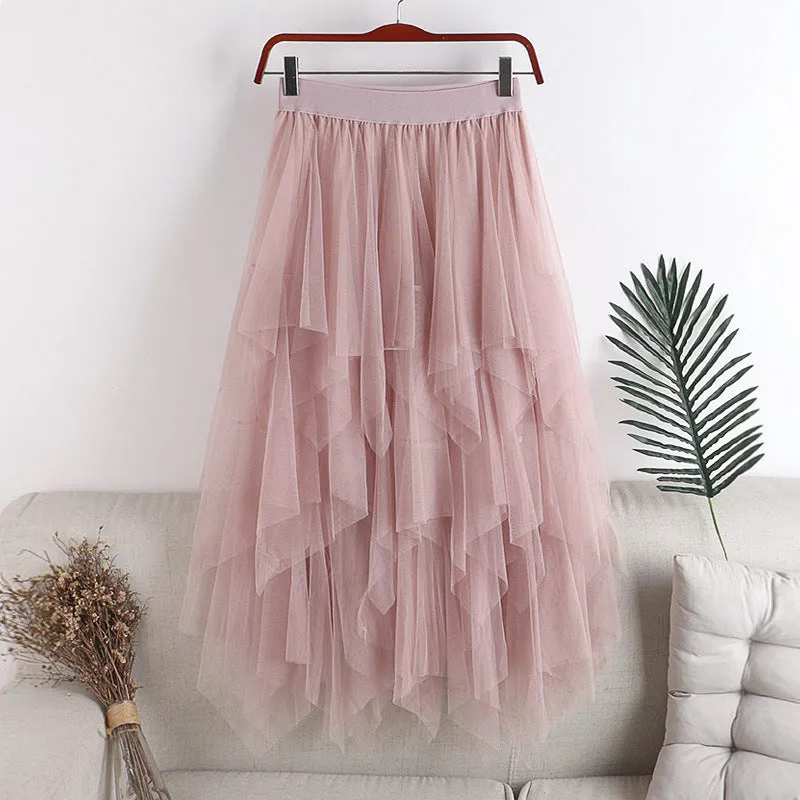 Multi-Layer Irregular Tulle Patchwork Cake Skirt Half Mesh Skirt