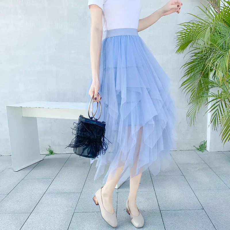 Multi-Layer Irregular Tulle Patchwork Cake Skirt Half Mesh Skirt
