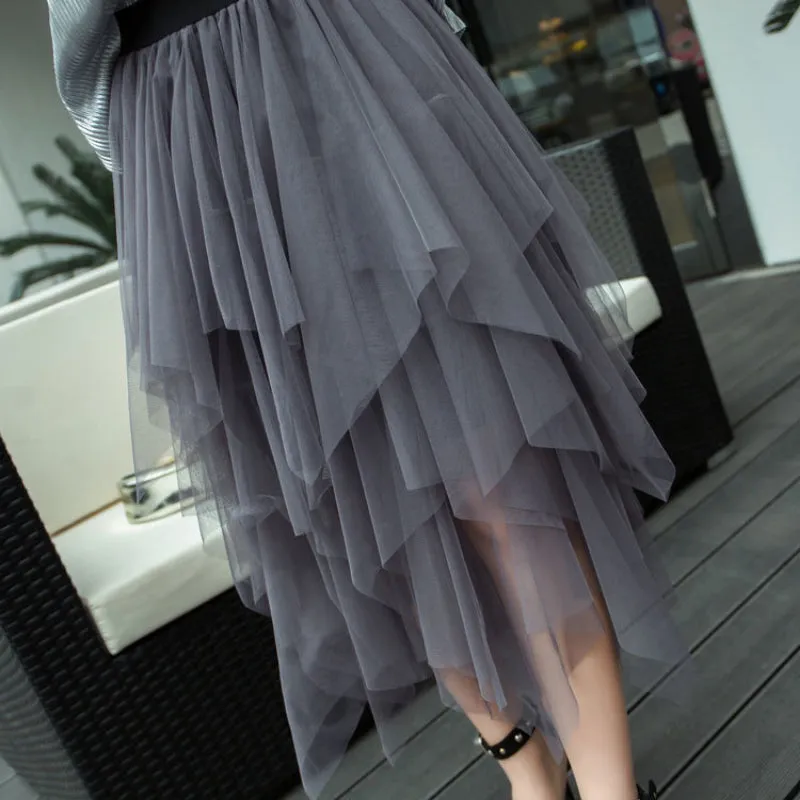 Multi-Layer Irregular Tulle Patchwork Cake Skirt Half Mesh Skirt