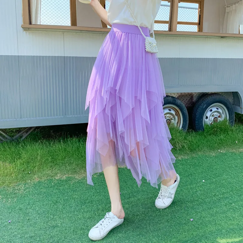 Multi-Layer Irregular Tulle Patchwork Cake Skirt Half Mesh Skirt