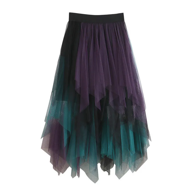 Multi-Layer Irregular Tulle Patchwork Cake Skirt Half Mesh Skirt