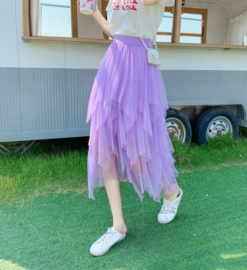 Multi-Layer Irregular Tulle Patchwork Cake Skirt Half Mesh Skirt