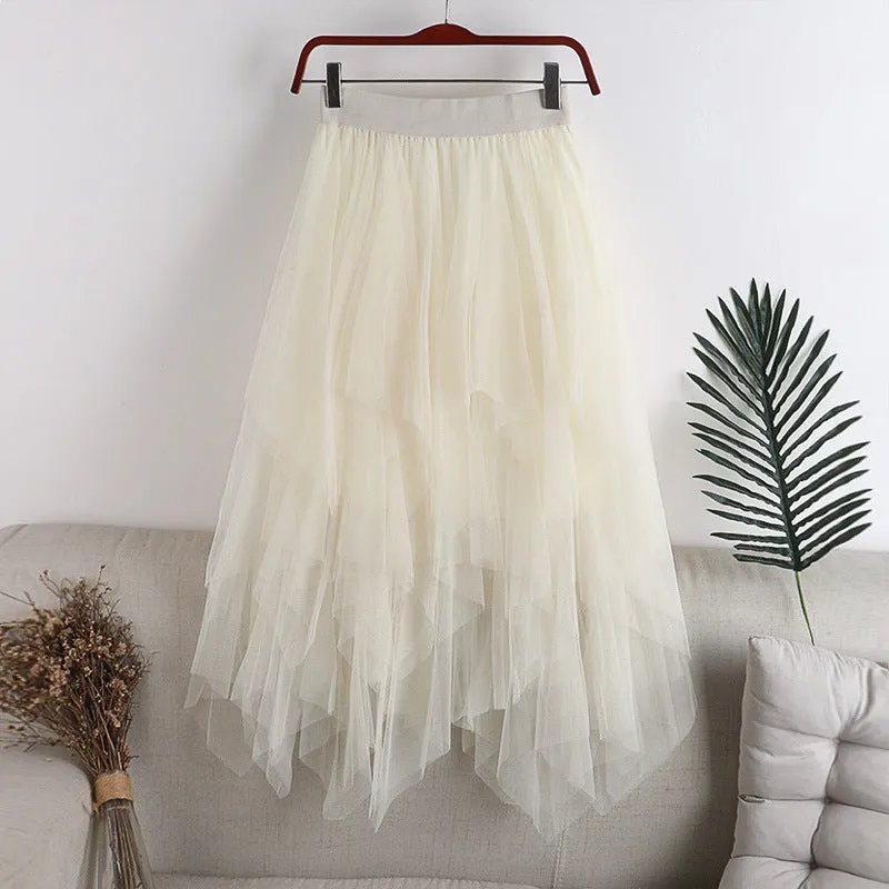 Multi-Layer Irregular Tulle Patchwork Cake Skirt Half Mesh Skirt