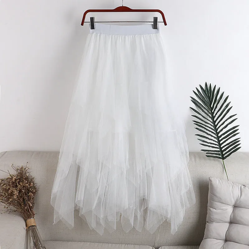 Multi-Layer Irregular Tulle Patchwork Cake Skirt Half Mesh Skirt