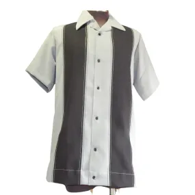 Nifty50's Bodgie Double Panel Men's Retro Bowling Shirts White/Coffee