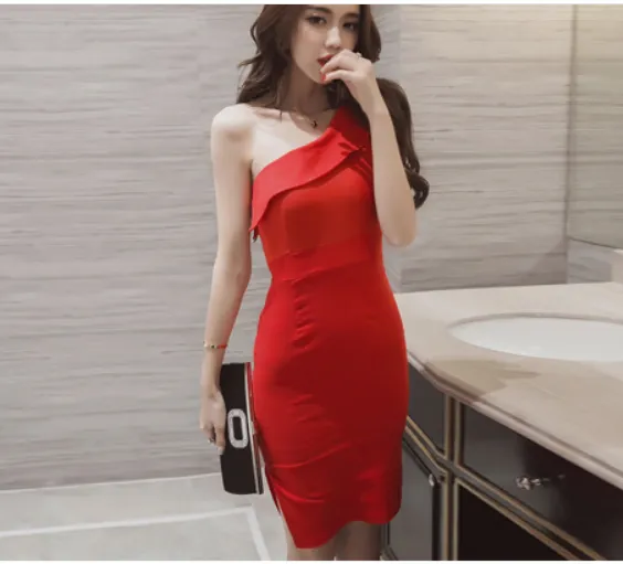 One Shoulder Split bodycon dress