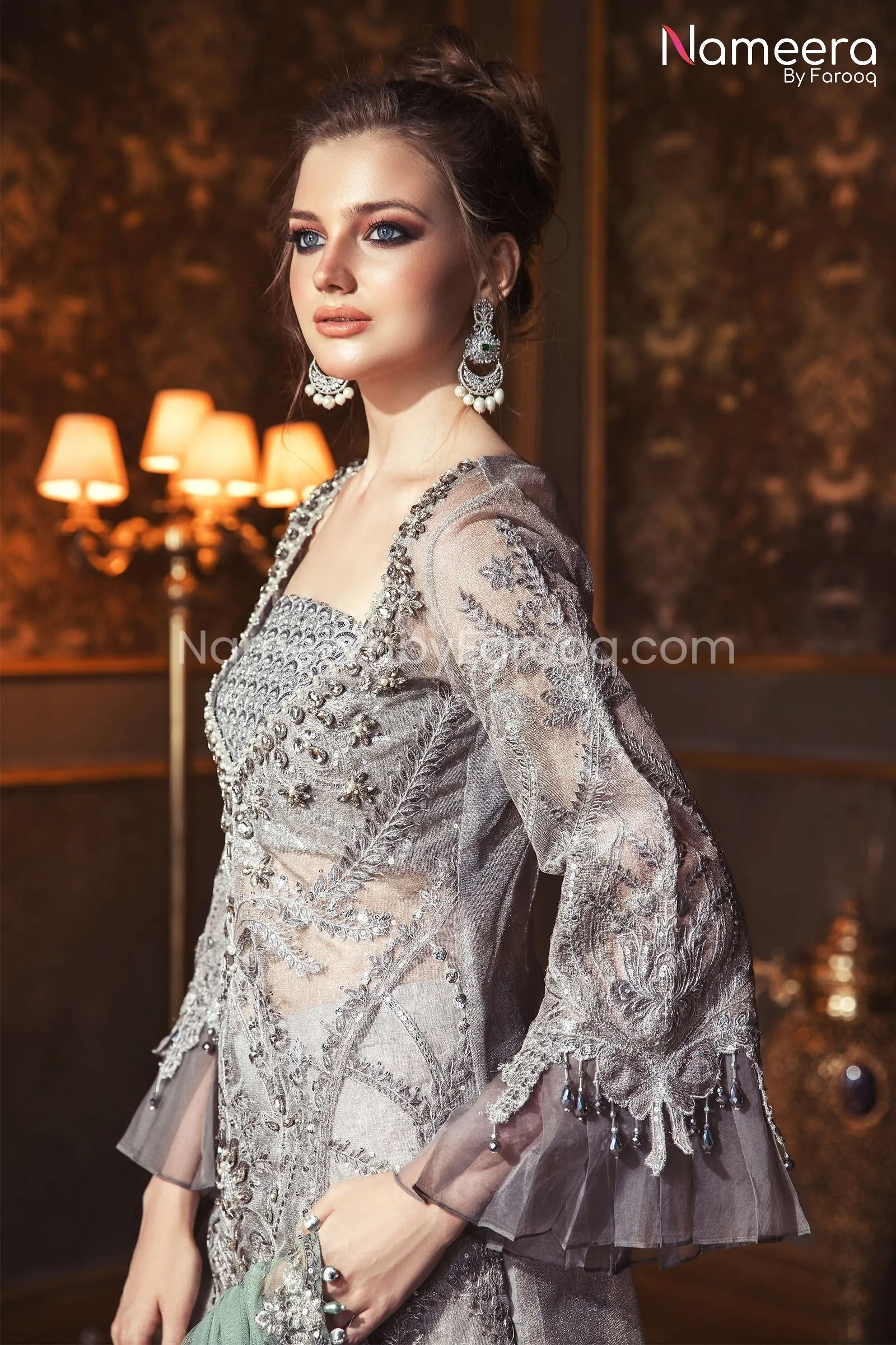 Organza Shirt Dress with Embroidery for Party #BB157
