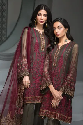 Pakistani Maroon Chiffon Designer Dress #J4354