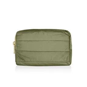 Puffer Mini Clutch with Loopholes in Shimmer Olive Green