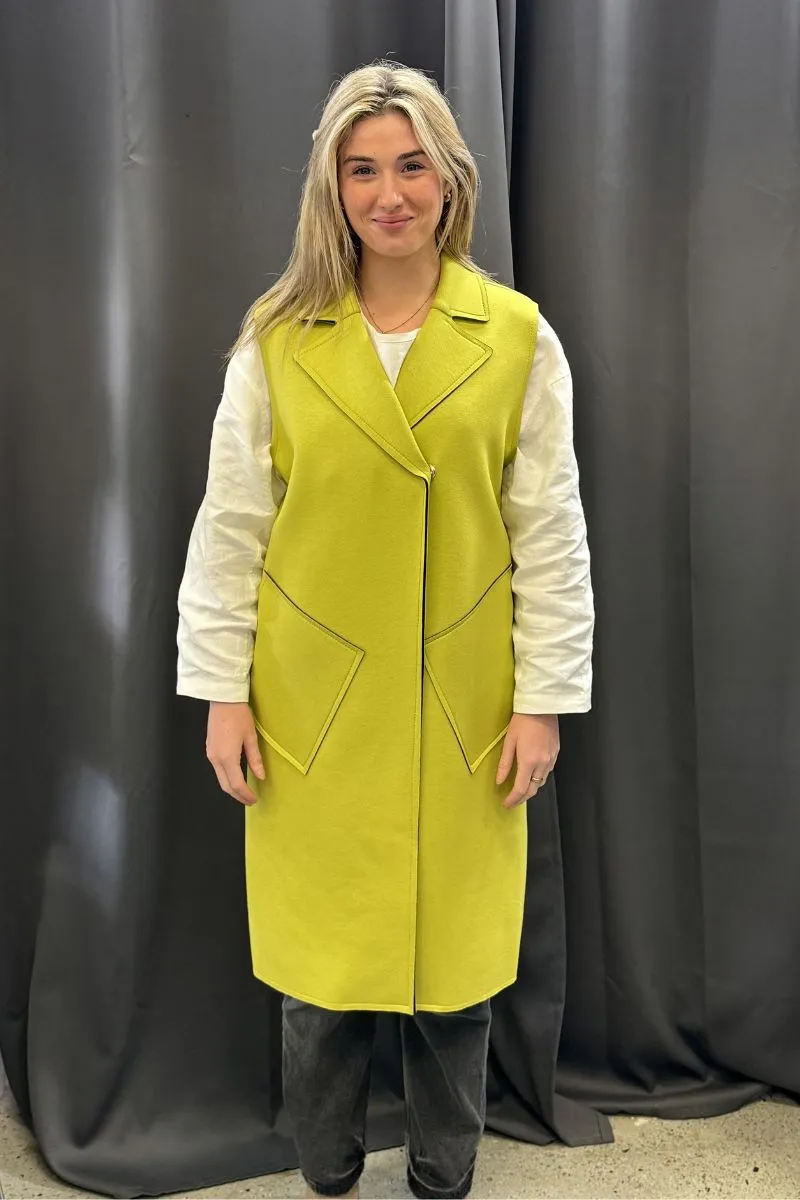 Scuba Long Gilet in Black/Avocado W23506 by Peruzzi