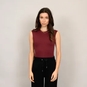SECOND SKIN BY RD STYLE WOMEN'S ROXI SLEEVELESS CREWNECK BODYSUIT- OXBLOOD