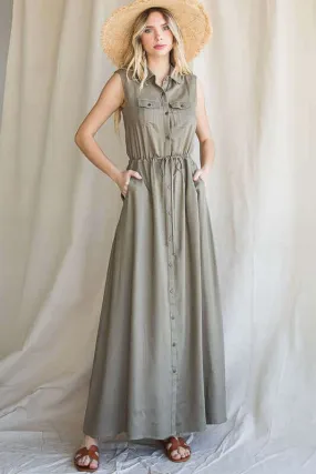Shirt Style Button Down Maxi  Dress