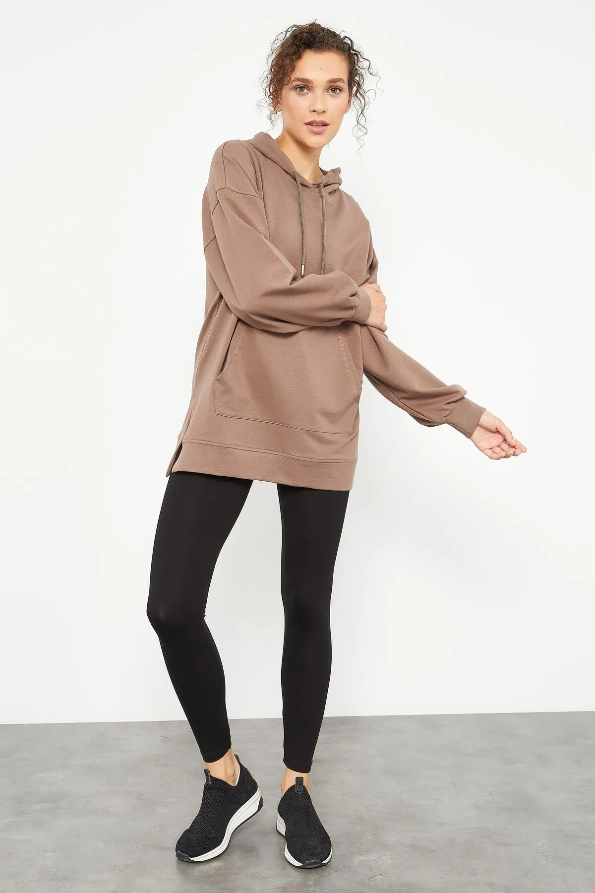 TMY Earth Balloon Arm Embroidered Women's Oversized Tunic Sweatshirt - 97163 - Vancouver