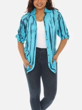 Turquoise Tie-Dye Button-Down Shirt