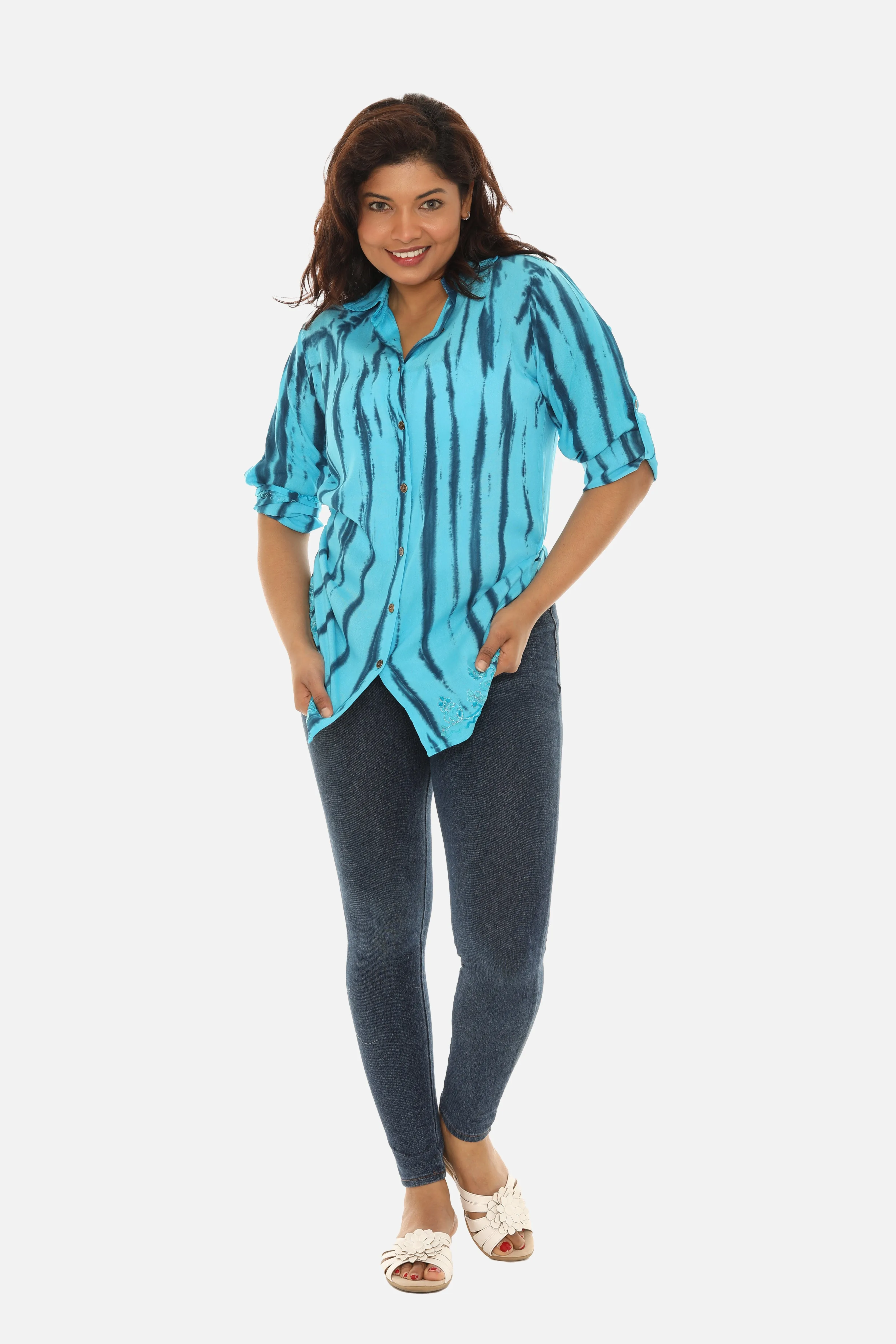 Turquoise Tie-Dye Button-Down Shirt