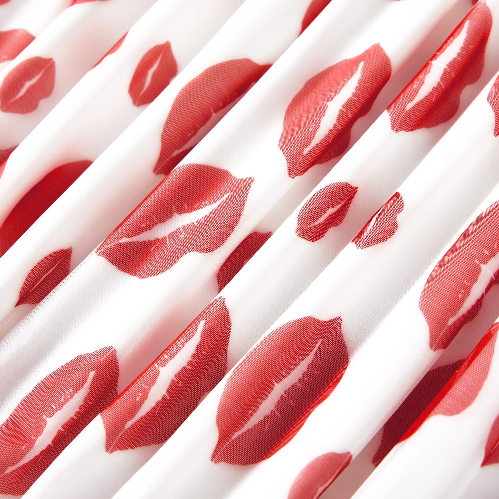 Valentine's Day Family Matching Solid Color Raglan-Sleeve Tee and Red Lip Print Bodycon Drawstring Mesh Strap Dress Sets