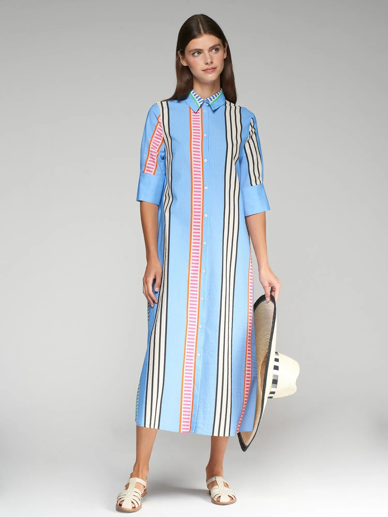 Vilagallo Izzy Raya Seersucker Dress Blue