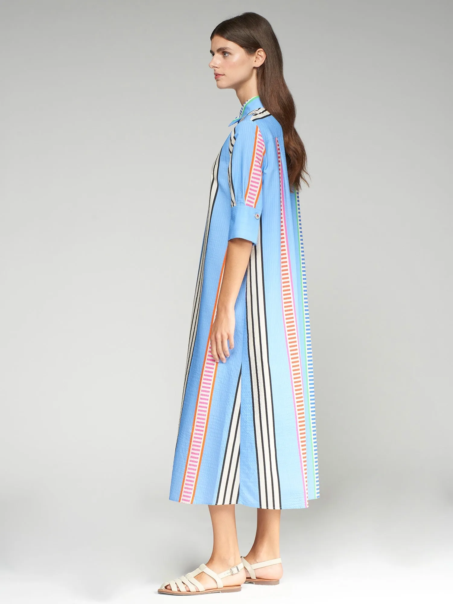 Vilagallo Izzy Raya Seersucker Dress Blue