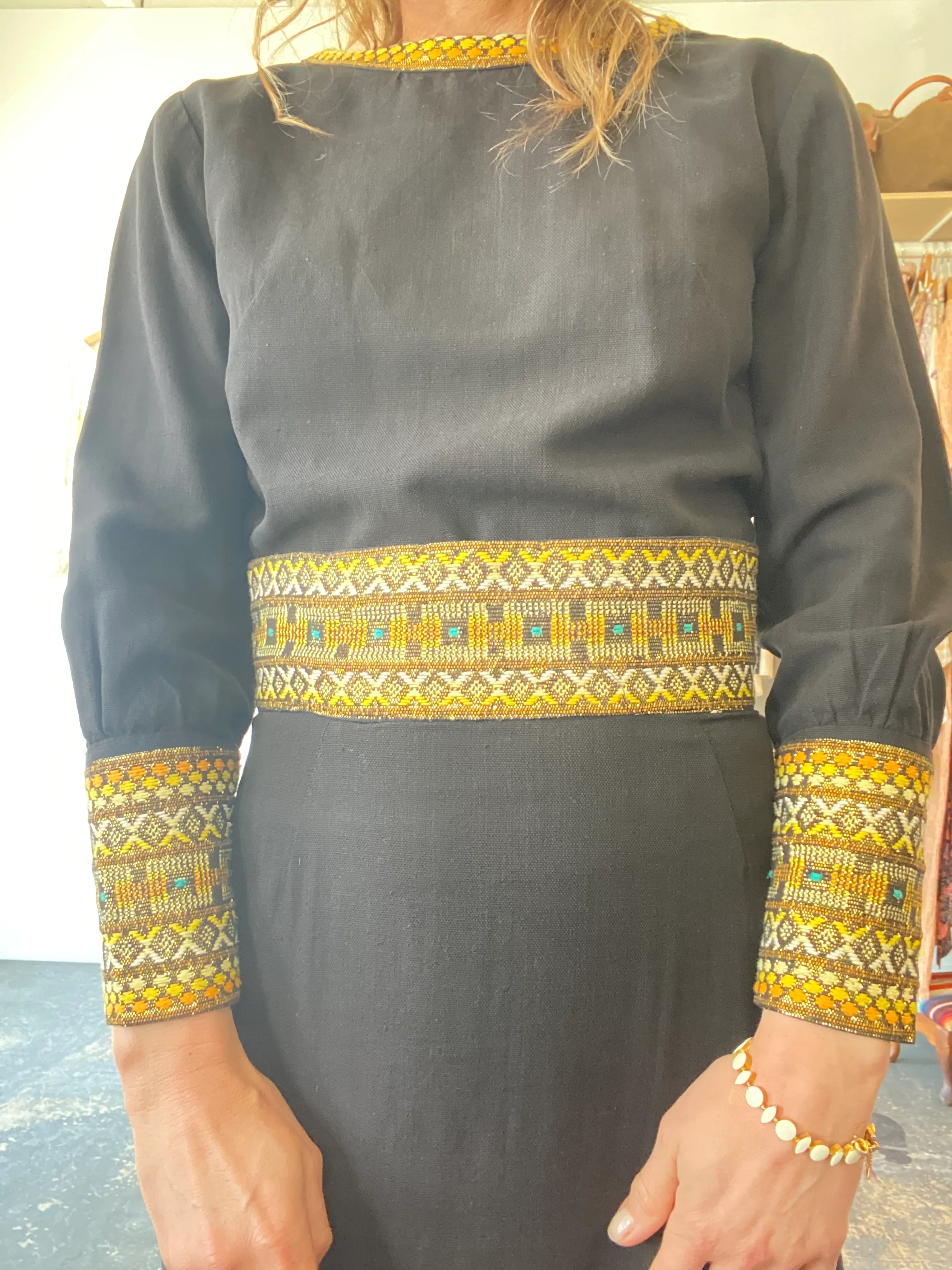 Vintage Black with Yellow Embroidery Skirt Set