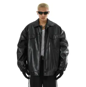 Vintage PU Leather Lapel Coat