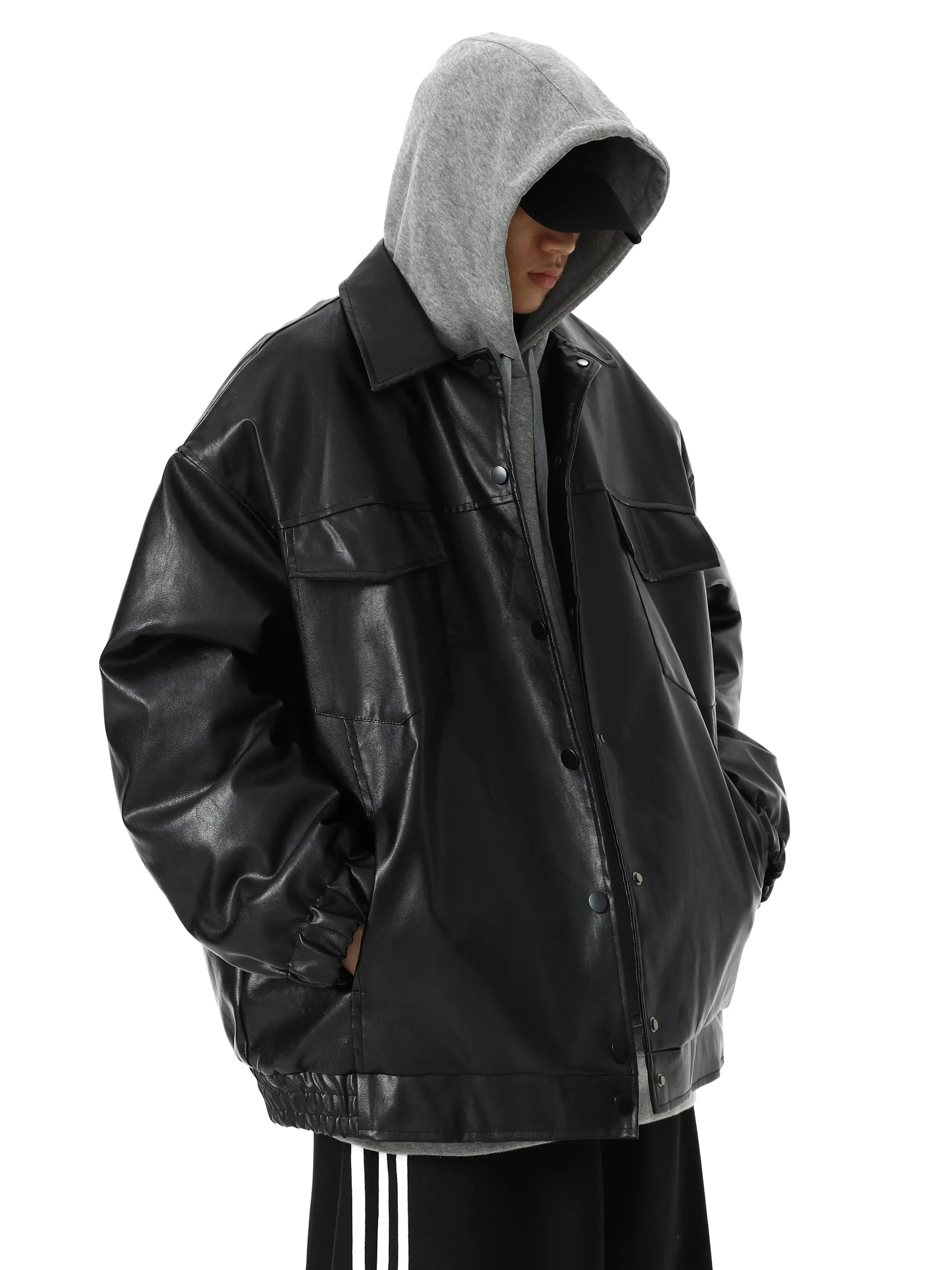 Vintage PU Leather Lapel Coat