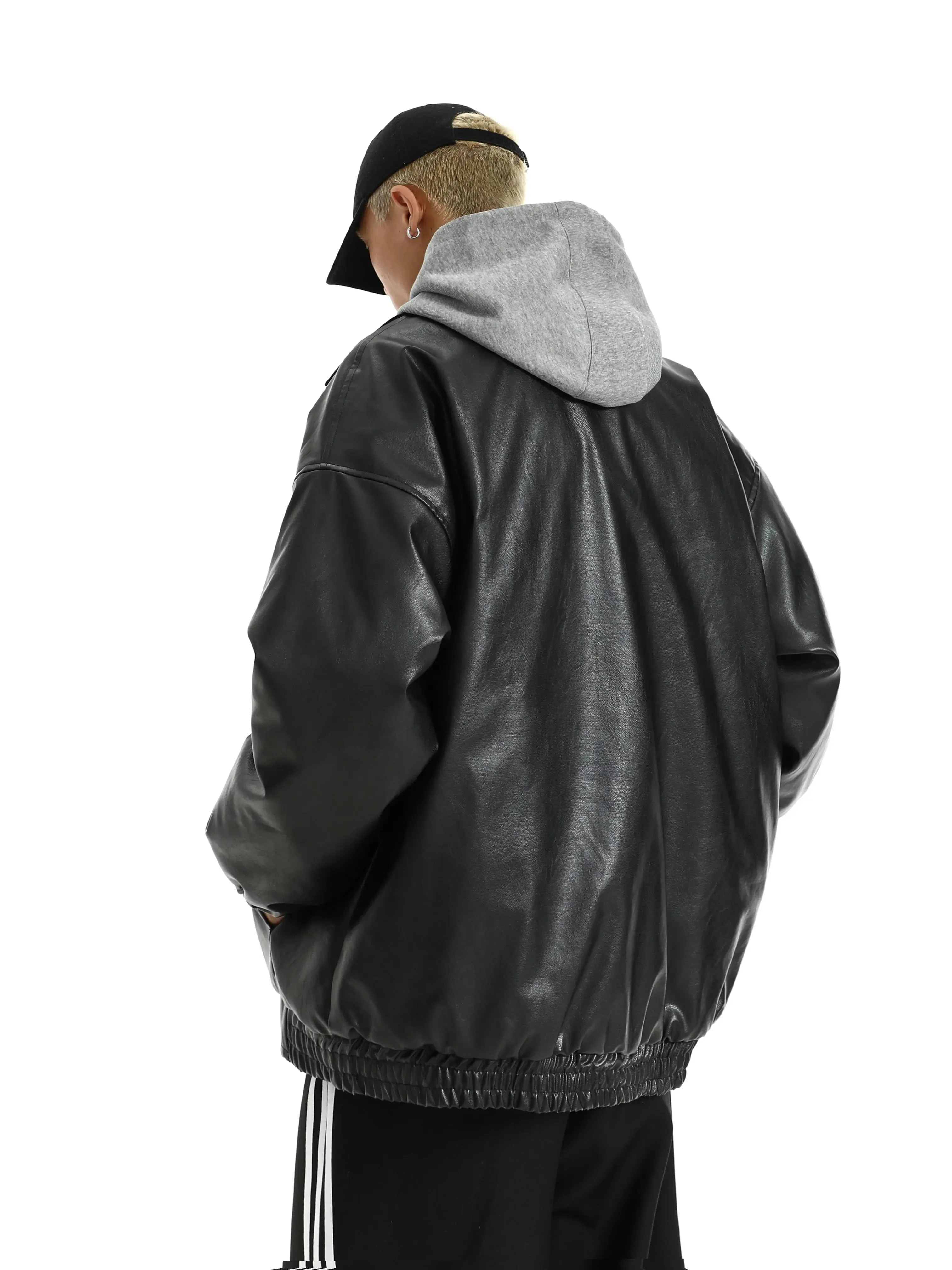 Vintage PU Leather Lapel Coat