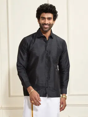 VM By VASTRAMAY Men's Black Silk Blend Ethnic Shirt