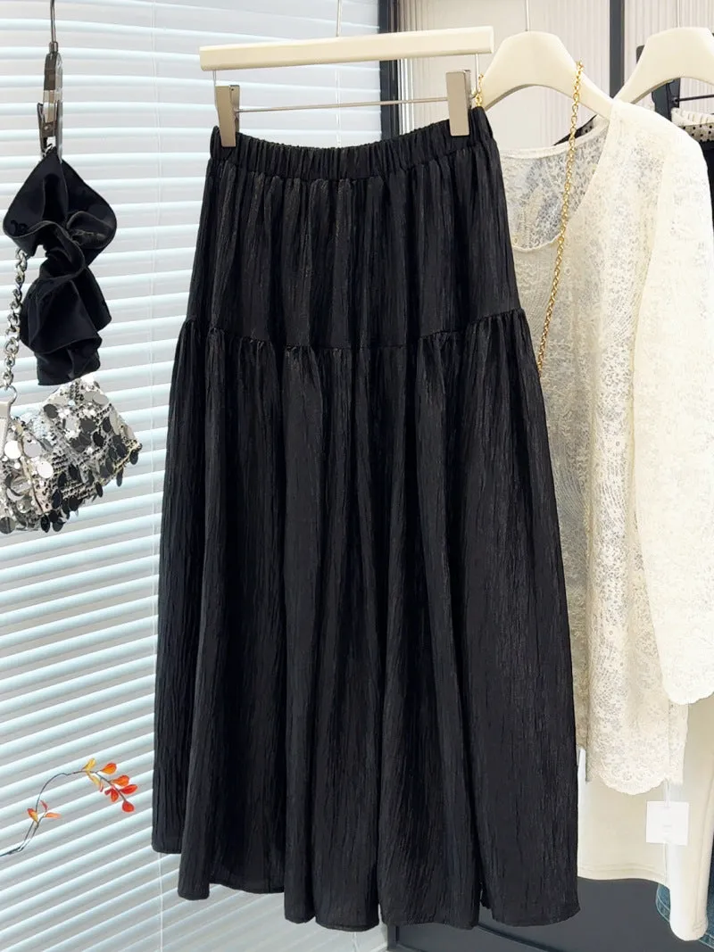 Women Elastic Waistband Umbrella Midi Skirt