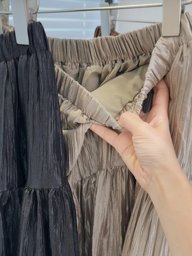 Women Elastic Waistband Umbrella Midi Skirt