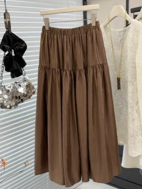 Women Elastic Waistband Umbrella Midi Skirt